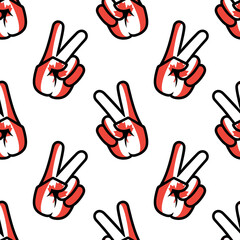 Canada a flag in the form of a peace sign. Seamless background. A patriotic sign. Gesture V is a sign of victory. Icon for apps, websites, T-shirts, souvenirs, etc., isolated on a white background