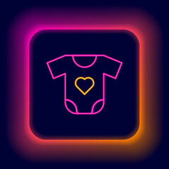 Wall Mural - Glowing neon line Baby clothes icon isolated on black background. Baby clothing for baby girl and boy. Baby bodysuit. Colorful outline concept. Vector