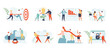 Business people work concept. Achieving a goal, creating an idea, interviews, business situations. Vector templates set
