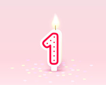 Happy Birthday Years Anniversary Of The Person Birthday, Candle In The Form Of Numbers One Of The Year. Vector
