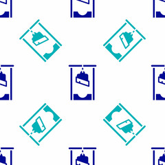 Wall Mural - Blue Guillotine medieval execution icon isolated seamless pattern on white background. Vector