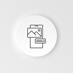 Line icons of website user interface design, web page coding and programming, mobile apps development, branding and data visualization. Neumorphic style vector icon