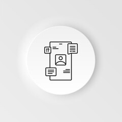 Line icons of website user interface design, web page coding and programming, mobile apps development, branding and data visualization. Neumorphic style vector icon