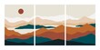 © Yelyzaveta - Abstract landscape collage. Minimalist posters mountains lake sea moon sun, contemporary vector wall art design for print