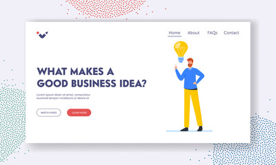 Wall Mural - creative idea landing page template. businessman character with light bulb having inspiration and in