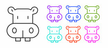 Black Line Hippo Or Hippopotamus Icon Isolated On White Background. Animal Symbol. Set Icons Colorful. Vector