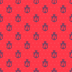 Sticker - Blue line Mosquito icon isolated seamless pattern on red background. Vector