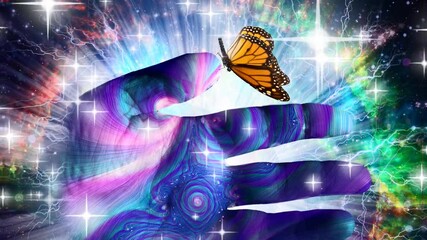 Wall Mural - spiritual composition. the hand of maker. human palm and galaxy in eternal space