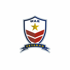 military veteran rank emblem and star logo design vector