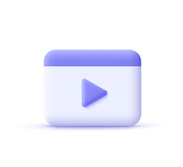 Video player, web page, play button. Video, streaming, multimedia concept. 3d vector icon. Cartoon minimal style.