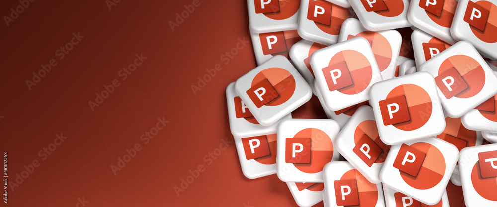Powerpoint Logo Customization Logos of the Microsoft Office component Powerpoint on a heap. Copy ...