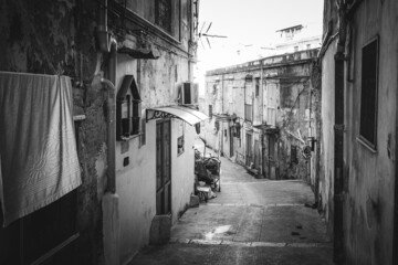 Sticker - Black and White historical inner city of Palermo on Sicily in Italy in Winter