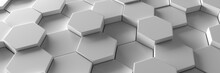Background of hexagons. Geometric structure of honeycombs. 3D visualization