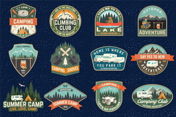 Wall Mural - set of summer camp patches. vector concept for shirt or logo, print, stamp, patch or tee. vintage ty