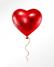 Vector Red Balloon In Form Of Heart On Light Background.