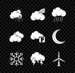 Poster - Set Windy weather, Rainbow with clouds, Cloud rain, Snowflake, Storm, turbine, and Fahrenheit and icon. Vector