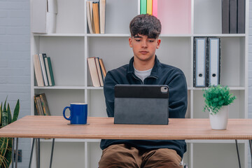 Sticker - teenage boy at home with laptop