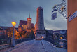 Bautzen, Saksonia, Niemcy - stare miasto, wieża, gotyk, noc, stary szyld