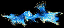 Beautiful Abstract Flowing Neon Traces On A Black Background. Glowing Dots. 3d Rendering Image .