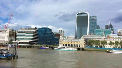 Poster - Aerial view of London skyline along Thames river on a summer day, UK