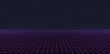 © ec0de - Retro Futuristic Neon Grid Background. 80s Design Perspective Plane Landscape. Neon Lines Lights. Synthwave, Retrowave, Vaporwave Theme Vector Illustration