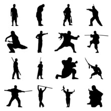 Vector Collection Set Of Shaolin Kung Fu People Silhouettes