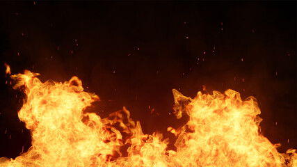 Wall Mural - 3d fire and burning embers glowing. fire glowing particles on black background