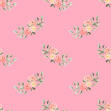 Fototapeta Dziecięca - Spring flowers seamless pattern. Botanical background. Arrangement of pink and white wildflowers.