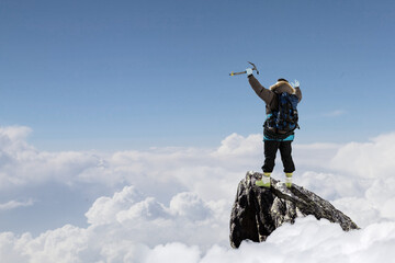 Canvas Print - Mountaineer ready for adventure . Mixed media