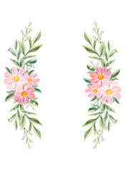 Wall Mural - Spring flowers. Isolated frame for design of invitations, cards. Arrangement of pink and white wildflowers in the form of a wreath.