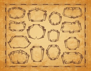Wall Mural - old paper parchment scroll, manuscript or map. medieval banners and vintage frames. ancient manuscri