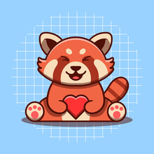 Cute Red Panda Character Hugging Heart Vector Illustration. Flat Cartoon Style. Isolated Cute Animal Concept.