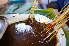Buffalo Satay Is A Traditional Food From Kudus, Central Java, Indonesia That Uses Peanut Sauce.