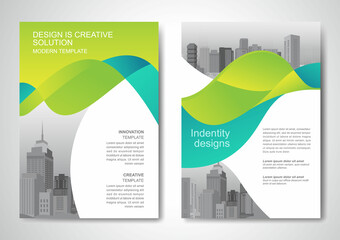 Template vector design for Brochure, AnnualReport, Magazine, Poster, Corporate Presentation, Portfolio, Flyer, infographic, layout modern with Gree color size A4, Front and back, Easy to use and edit.