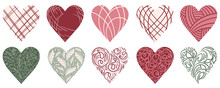 Set Of Different Vector Romantic Hearts In Doodle Style. Hand-drawn Illustration For Decoration Of Valentine's Day And Wedding, Design Of Invitations, Cards, Wrapping Paper, Package.