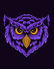 Wall Mural - illustration owl bird head on black background