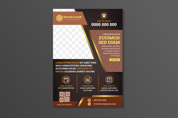 Wall Mural - modern abstract flyer design template use vertical layout. dark brown background combined with orang