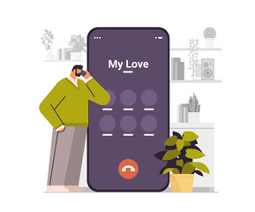 Wall Mural - man talking by smartphone with girlfriend communication conversation phone call speaking calling chatting concept