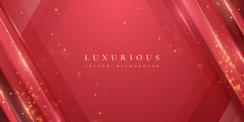 Wall Mural - luxurious modern red background with shiny gold lines and blank space for promotional text.