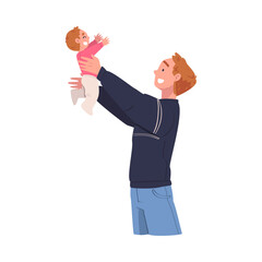 Sticker - Man Character Holding Baby with Arms Nursing Him Vector Illustration