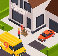 Poster - Door Delivery Isometric Composition