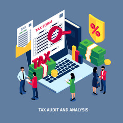 Sticker - Tax Accounting Isometric Background