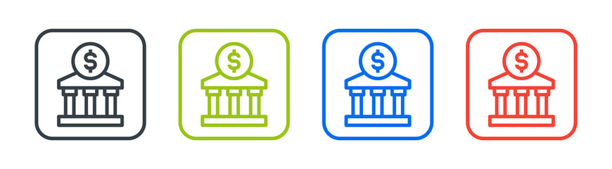 Poster - Bank with dollar sign icon set. Bank building vector icon.