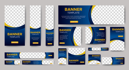 abstract banner design web template set, horizontal header web banner. modern gradient blue cover he