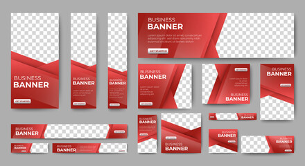Poster - abstract banner design web template set, horizontal header web banner. modern gradient red cover hea