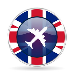 Fototapete - Flight, plane, aircraf british design web icon, round glossy english concept button on white background
