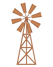 Vector Vintage Windmill Collection Isolated On White Background. Icon Of A Wooden Old Windmill In A Minimalistic Style.