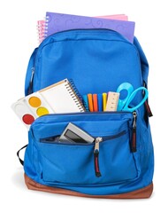 Canvas Print - Classic school backpack with colorful school supplies and books