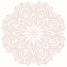 Elegant Vintage Vector Ornament In Classic Style. Abstract Traditional Pink Round Pattern With Oriental Elements. Classic Vintage Pink Pattern