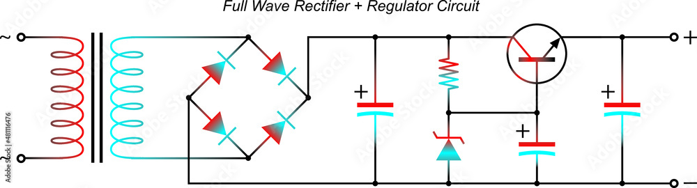 Full Wave Rectifier + Regulator Circuit Stock Vector | Adobe Stock